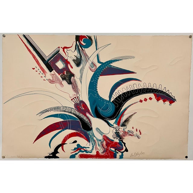 Myriam Bat-Yosef Surrealist abstract lithograph with embossing Hand signed and dated 1973. Myriam Bat-Yosef, whose real...