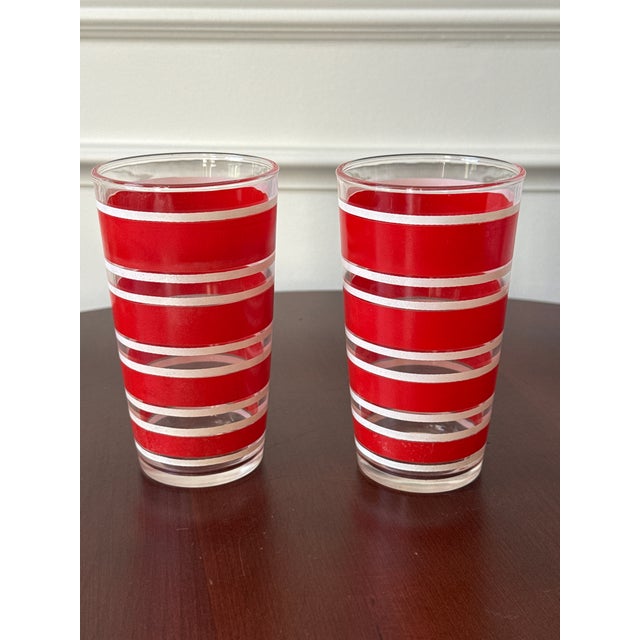 Mid 20th Century Red and White Striped Drinking Glasses — Set of Four For Sale - Image 11 of 12