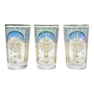 1960s Vintage Mid-Century Greek Column Topiary Moroccan Tea or Juice Glasses - Set of 3 For Sale