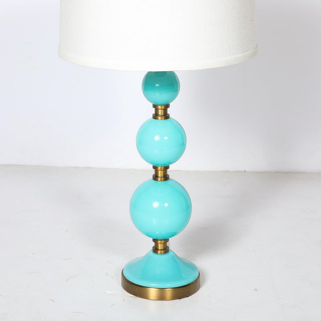 Mid-Century Modernist Hand-Blown Murano Glass Ball Table Lamp in Robins Egg Blue For Sale In New York - Image 6 of 11