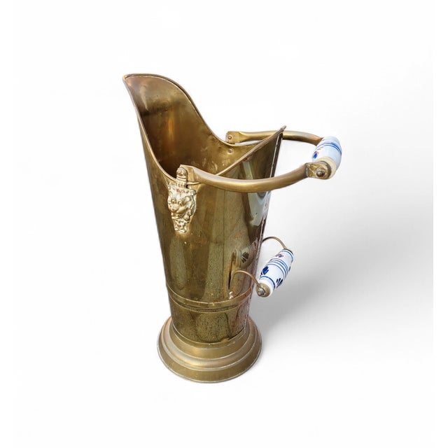 Antique Dutch Brass Umbrella Stand with Delft Blue Ceramic Handles, Netherlands, 1890 For Sale - Image 15 of 18