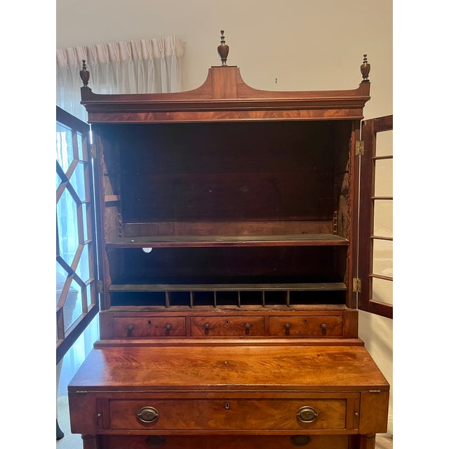 Wood Antique Early 1900s Flame Mahogany Secretary With Bookcase For Sale - Image 7 of 18