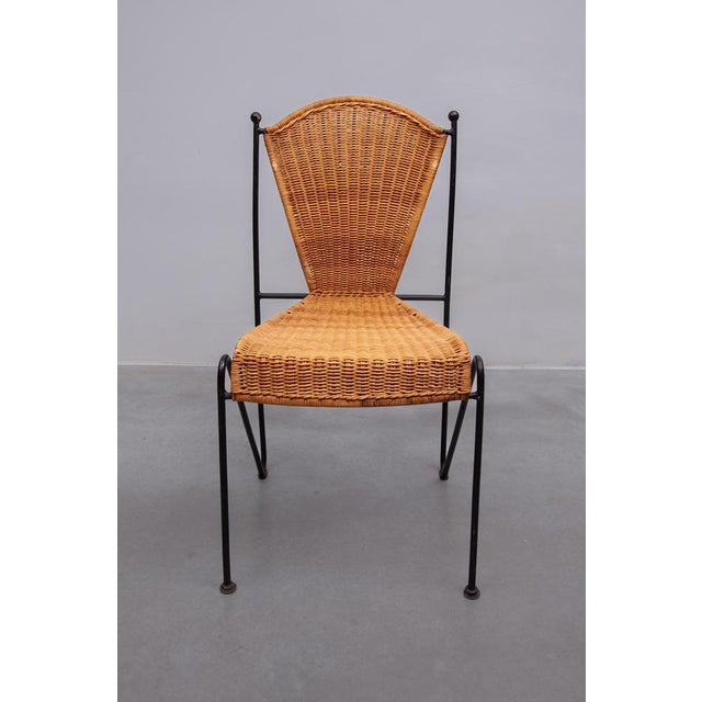 Vintage dining chairs set indoor, outdoor designed by pipsan saarinen swanson for ficks reed. Sculptural black iron frames...