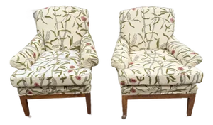 Pair of Upholstered Armchairs in Floral Crewel Fabric
