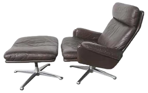 Set of Vintage Leather Lounge Chair with Ottoman, 1970s