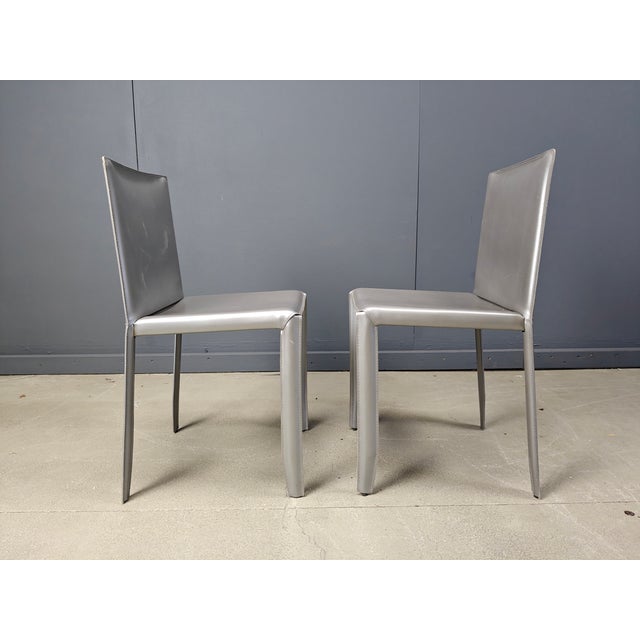Grey Leather Dining Chairs from Cattelan, Italy, 1980s, Set of 8 For Sale - Image 7 of 10