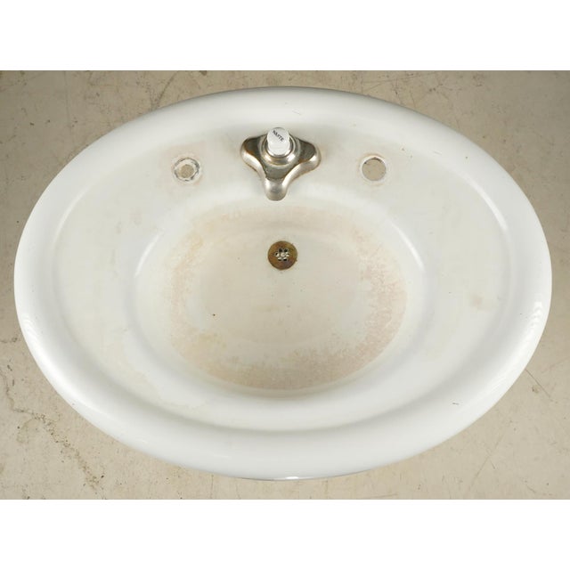 Art Deco Reclaimed Art Deco Enameled Cast Iron Pedestal Sink For Sale - Image 3 of 11