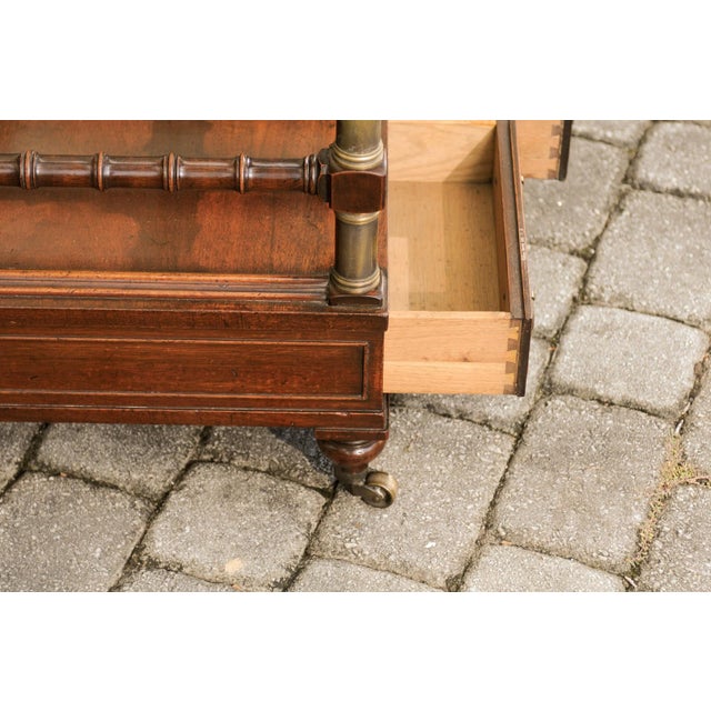 English 1940s Mahogany Magazine Rack on Casters with Faux Bamboo Accents For Sale - Image 9 of 12