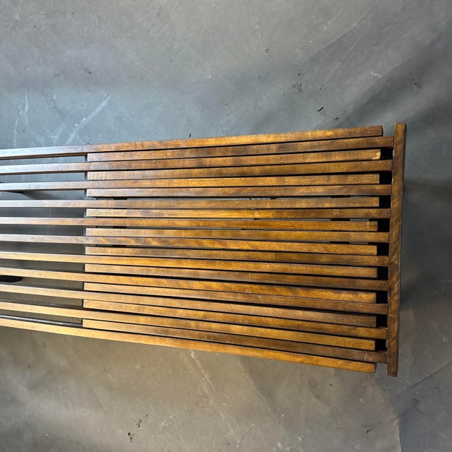 Mid Century John Keal Walnut Expandable Slated Bench For Sale In New York - Image 6 of 12