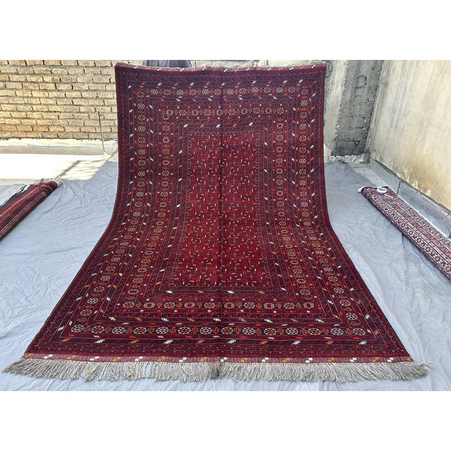 Red High Quality Red Afghan Mauri Hand-Knotted Wool Rug - 6' X 9'8" For Sale - Image 8 of 10