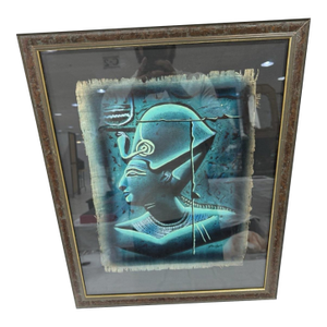 1980s Beautiful Painting Signed Art on Papyrus Framed