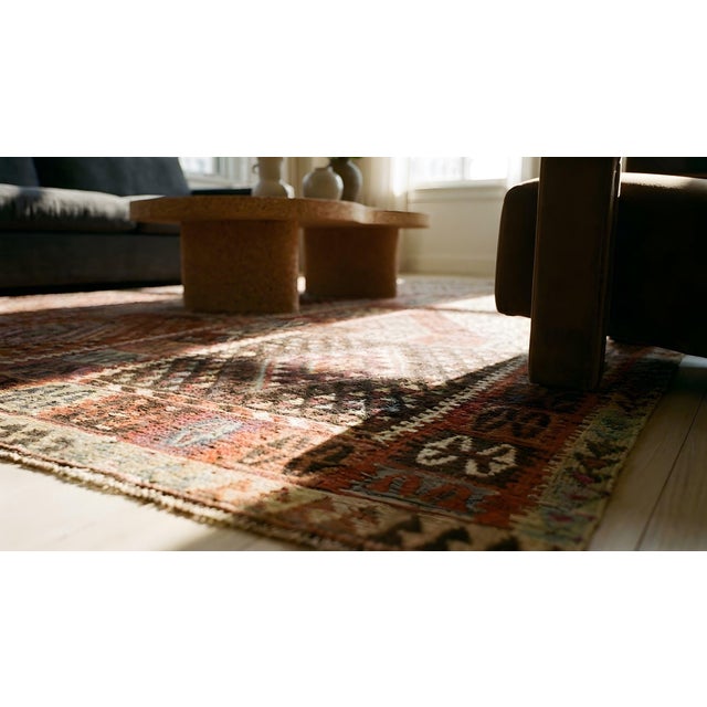 1890s Multicolor Antique Tribal Geometric Turkish Oushak Kilim Sivas Carpet Rug For Sale - Image 10 of 11