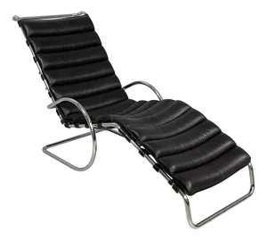 Italian Modern Black Leather and Steel Chaise Lounge by Mies Van Der Rohe for Knoll, 1970s