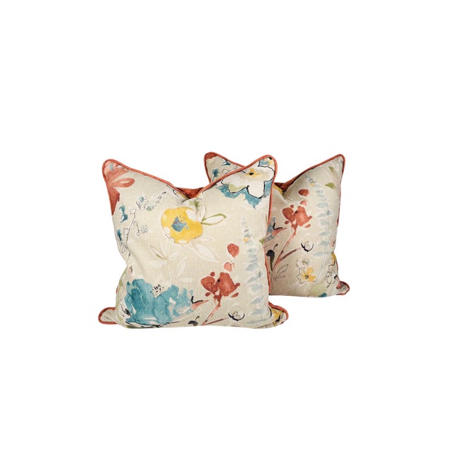 Expressionism Spring Turns to Summer Watercolor Pillows - a Pair For Sale - Image 3 of 10