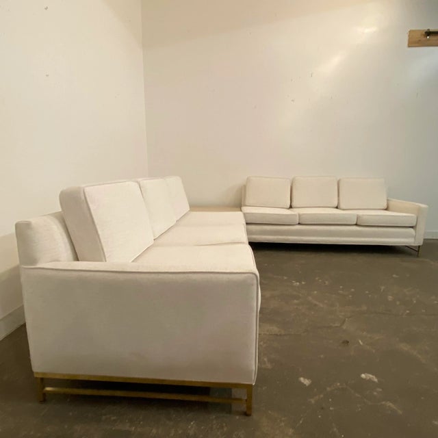 Mid-Century Modern Reupholstered Mid Century Modern Paul McCobb Sectional Sofa with Travertine Top Side Table For Sale - Image 3 of 13