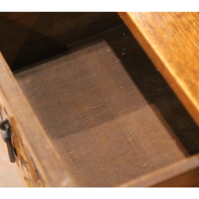 Mid-Century French Louis XIII Style Carved Oak Side Table With Drawer For Sale - Image 9 of 15