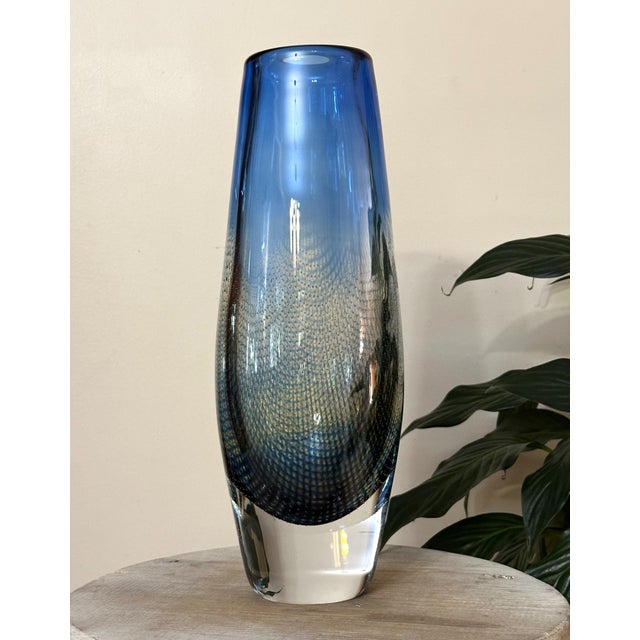 Exceptional signed Orrefors Kraka No. 322 vase designed by Swedish glass artist Sven Palmqvist, dating to the 1950s. This...