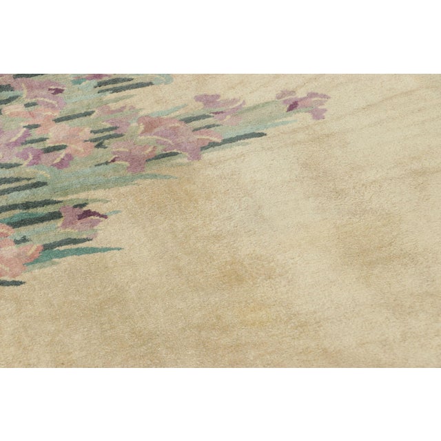 1920s Antique Chinese Art Deco Oval Rug With Rising Irises and Lilac Border For Sale - Image 5 of 7