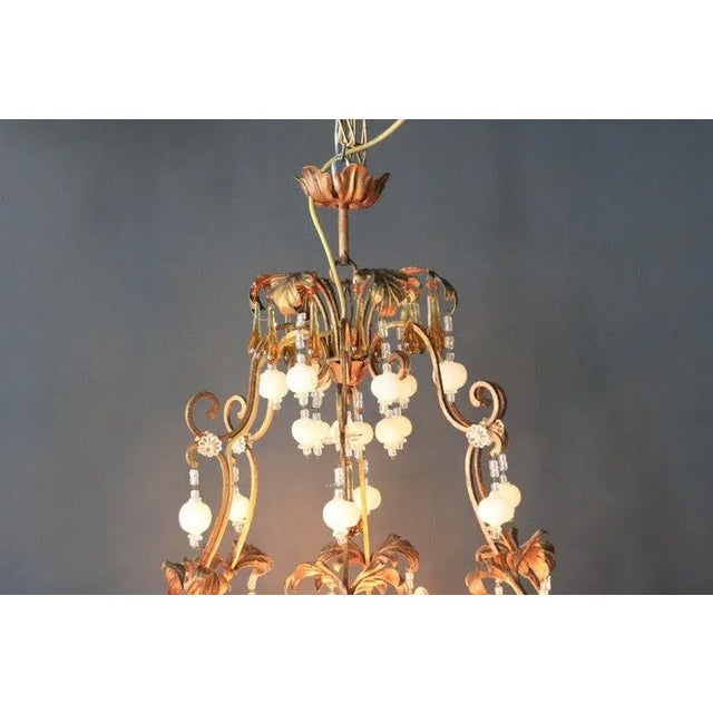Special Murano Crystal Chandelier White and Brown Amber Cage For Sale - Image 6 of 8