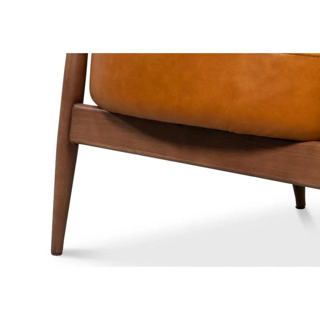 Mid Century Tan Leather Arm Chair For Sale - Image 12 of 13