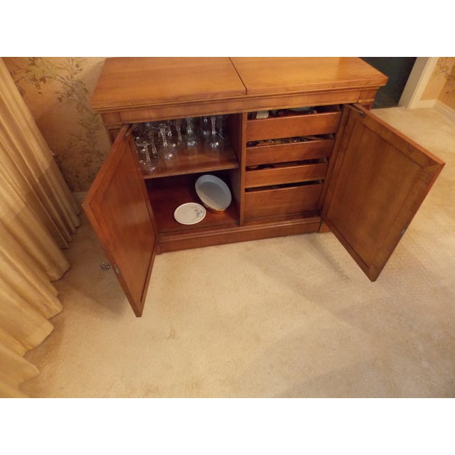 Wood 1960s French Regency Cherry Wood Flip Top Rolling Bar Cabinet by Kindel For Sale - Image 7 of 8