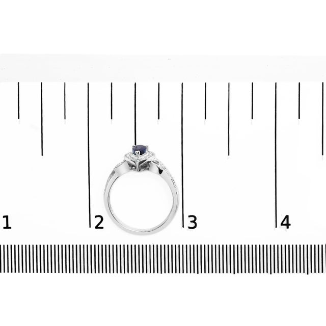 Metal .925 Sterling Silver 6x4mm Pear Sapphire Gemstone with Diamond Accent Fashion Halo Ring (H-I Color, SI1-SI2 Clarity) - Size 7 For Sale - Image 7 of 7
