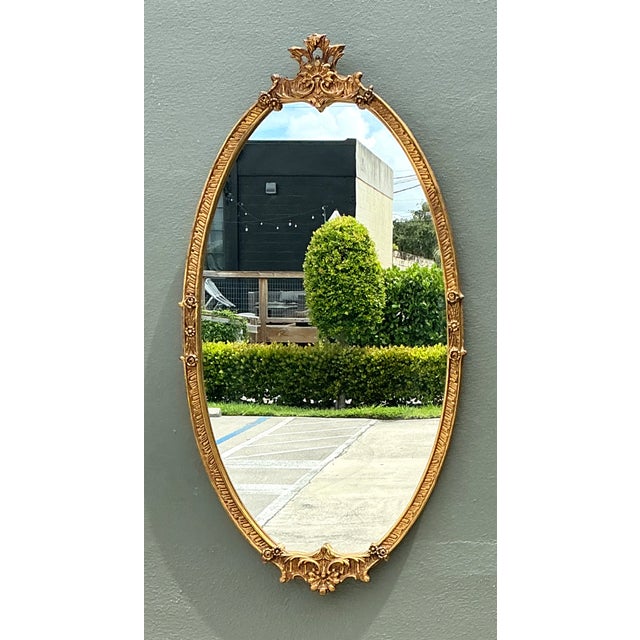 French Provincial Vintage Rococo Style Gold Frame Mirror For Sale - Image 3 of 12