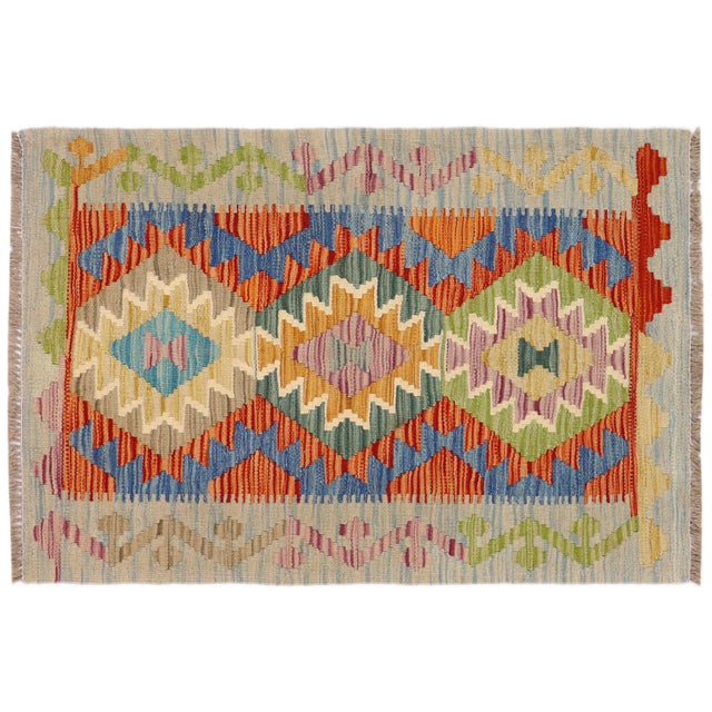 Shabby Chic Turkish Kilim Rust Blue Hand-Woven Wool Rug For Sale - Image 9 of 9