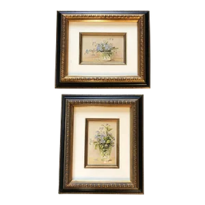 Collection of 2 Vintage Original Small Floral Still Life Watercolor Paintings Framed