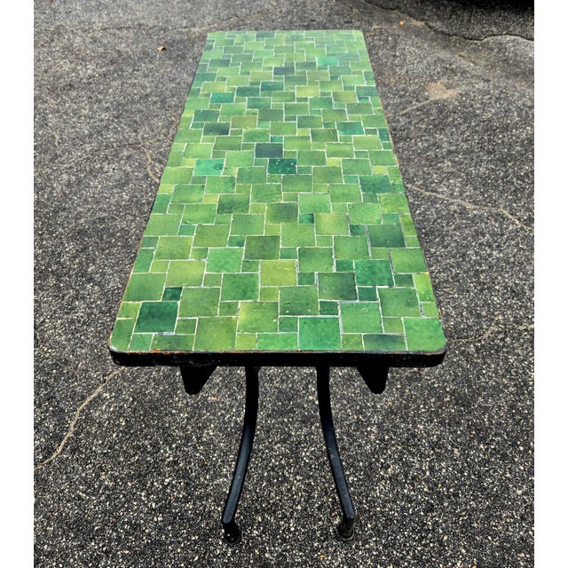 Moroccan Handcrafted Tamegroute Green Mosaic Console Table For Sale - Image 4 of 7