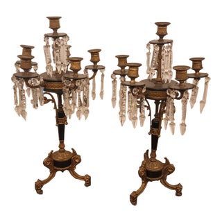 Pair of 19th Century French Napoleon Bronze Candelabra For Sale