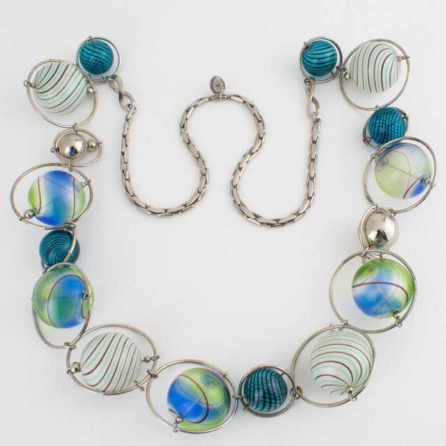 Appartement a Louer French Designer Extra Long Chrome and Murano Beads Necklace For Sale In Atlanta - Image 6 of 12