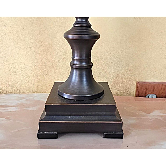 Crystal Ball Urn Lamp With Copper Finish & White Bell Shade – 30” Transitional Accent Lamp For Sale - Image 10 of 18