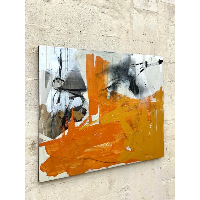 Textile Vintage Boho Abstract Oil on Canvas For Sale - Image 7 of 9