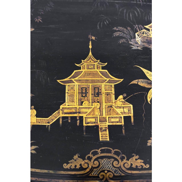 Black 19th Century Chinese Black Lacquered Wood Leaf Table For Sale - Image 8 of 11