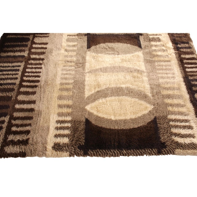 Tribal 1950s Vintage Ege Rya Rug Beige Brown Mid-Century Geometric Pattern For Sale - Image 3 of 7