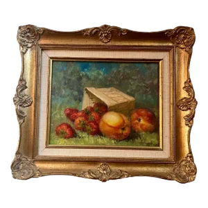 Vintage Antonis L. Karafyllakis Basket of Fruit Still Life Oil on Canvas Painting