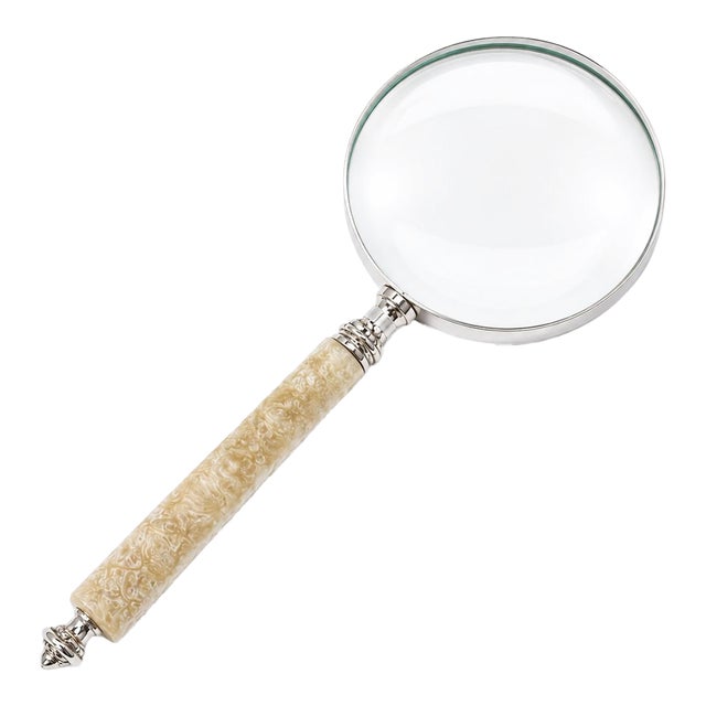 Vintage Decorative Magnifying Glass With Carved Bone Handle and Silver Plate Frame For Sale
