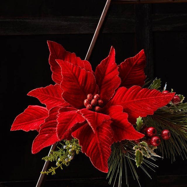 Contemporary GlitteredRed Poinsettia Flower Stem (Set of 2) For Sale - Image 3 of 3