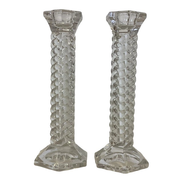Contemporary Barley Twist Towle Lead Crystal Candle Holders From Austria - A Pair For Sale