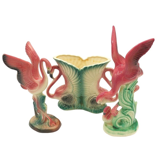 Mid-Century Modern Mid-Century Ceramic Flamingo Figurine & Vase Set by Maddux & Leftons- 3 Pieces For Sale - Image 3 of 18