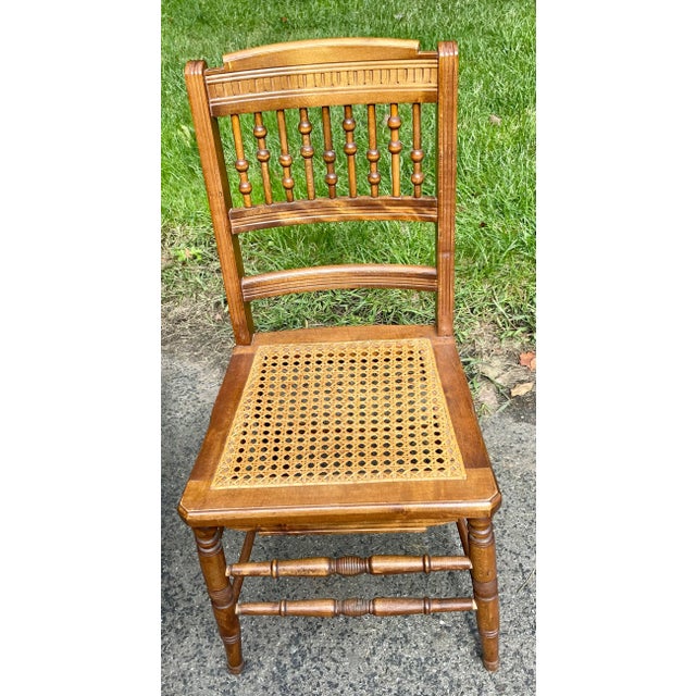 Early 20th Century Ball and Stick, Antique Pressed Back Chairs With Cane Seats - Set of 4 For Sale - Image 5 of 12