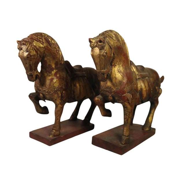 Chinese Tang Dynasty Style Decorative Carved Wood Horse Sculptures, Set of 2 For Sale - Image 12 of 12