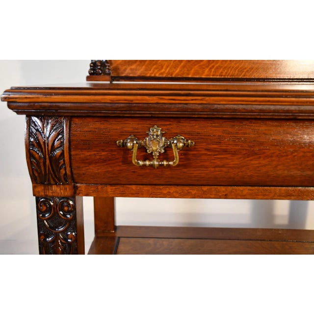 1900 Antique Rj Horner Solid Tiger Oak Carved Griffin Server / Buffet For Sale - Image 6 of 18