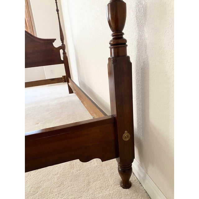Wood Cherry Pediment Low Poster Ethan Allen Style Queen Bed Late 20th Century Excellent Condition. For Sale - Image 7 of 9