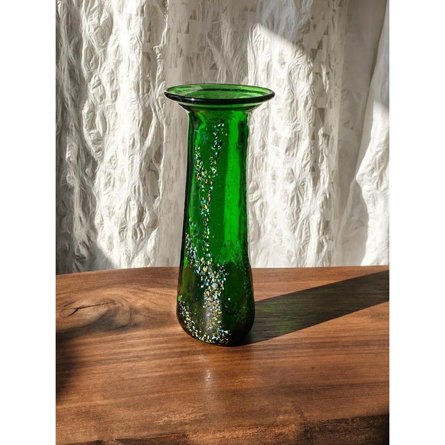 Vintage Free-Form Green Art Glass Vase, 1990s For Sale - Image 3 of 6
