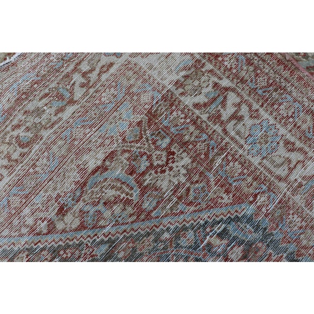 Blue Squared Shape Hand Knotted Antique Persian Fine Hamadan Rug With All Over Geometric Design For Sale - Image 8 of 9