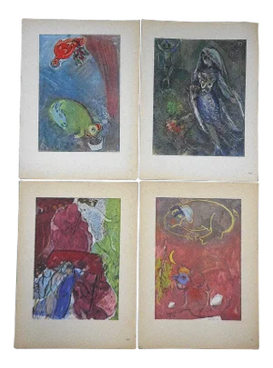 Set of 4-Vintage Mid 20th Century Modernist Lithographs-Marc Chagall-Folio Size