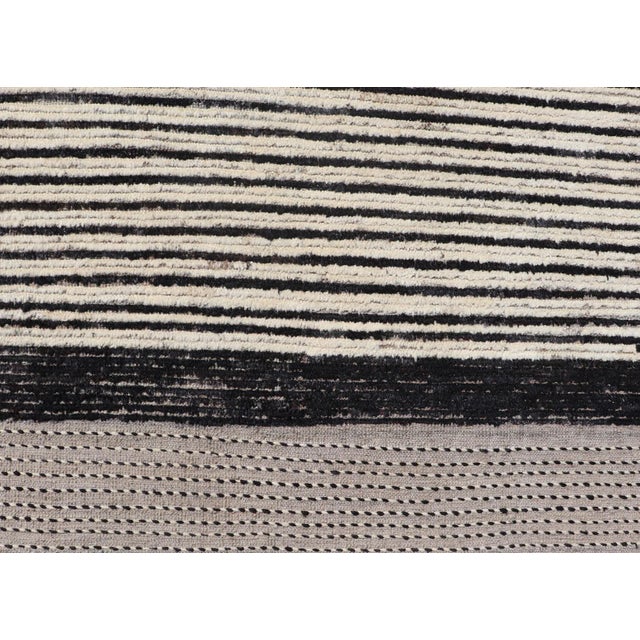 Textile Modern Hand-Knotted Tribal Rug by Keivan Woven Arts 9'9 X 12'8 Black and Ivory For Sale - Image 7 of 12