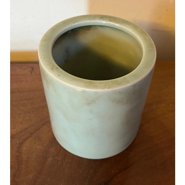 Early 20th Century Chinese Porcelain Brush Pot Vase in Monochrome Celadon Glaze For Sale - Image 5 of 10